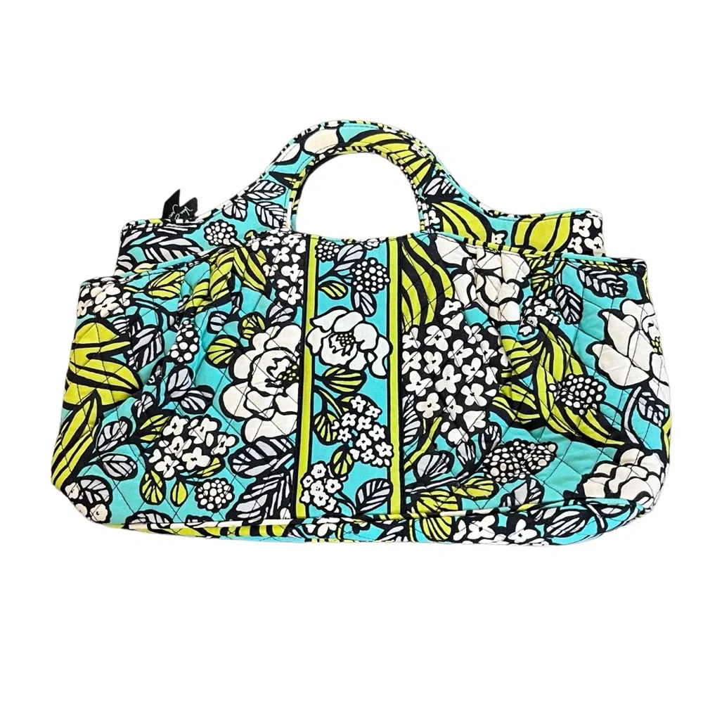 Vera Bradley Abby Purse Handbag Bag Satchel Island Blooms Blue Floral Blue Green